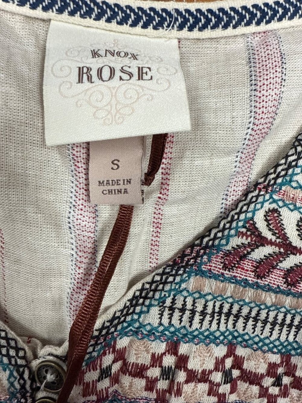 Knox Rose S Embroidered Striped Cotton Linen Blend Sleeveless Tunic Top Made In - Picture 4 of 9
